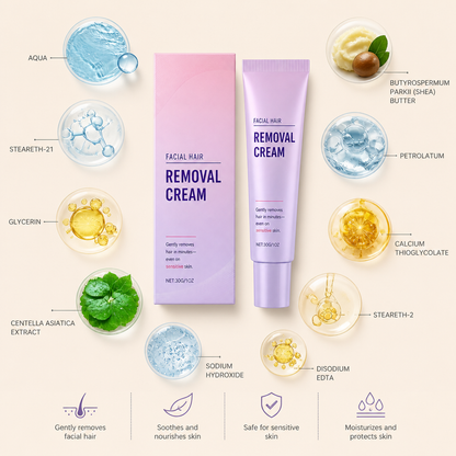 Gentle Facial Hair Removal Cream with Nourishing Skin Care Formula