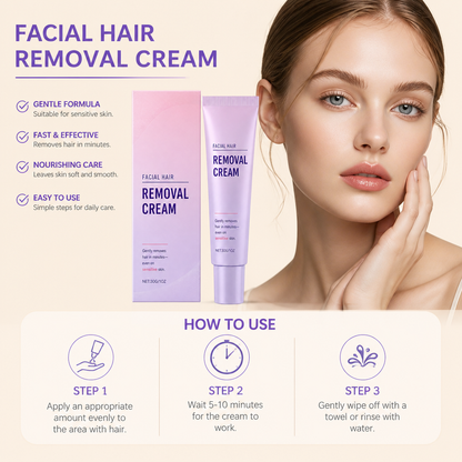 Gentle Facial Hair Removal Cream with Nourishing Skin Care Formula