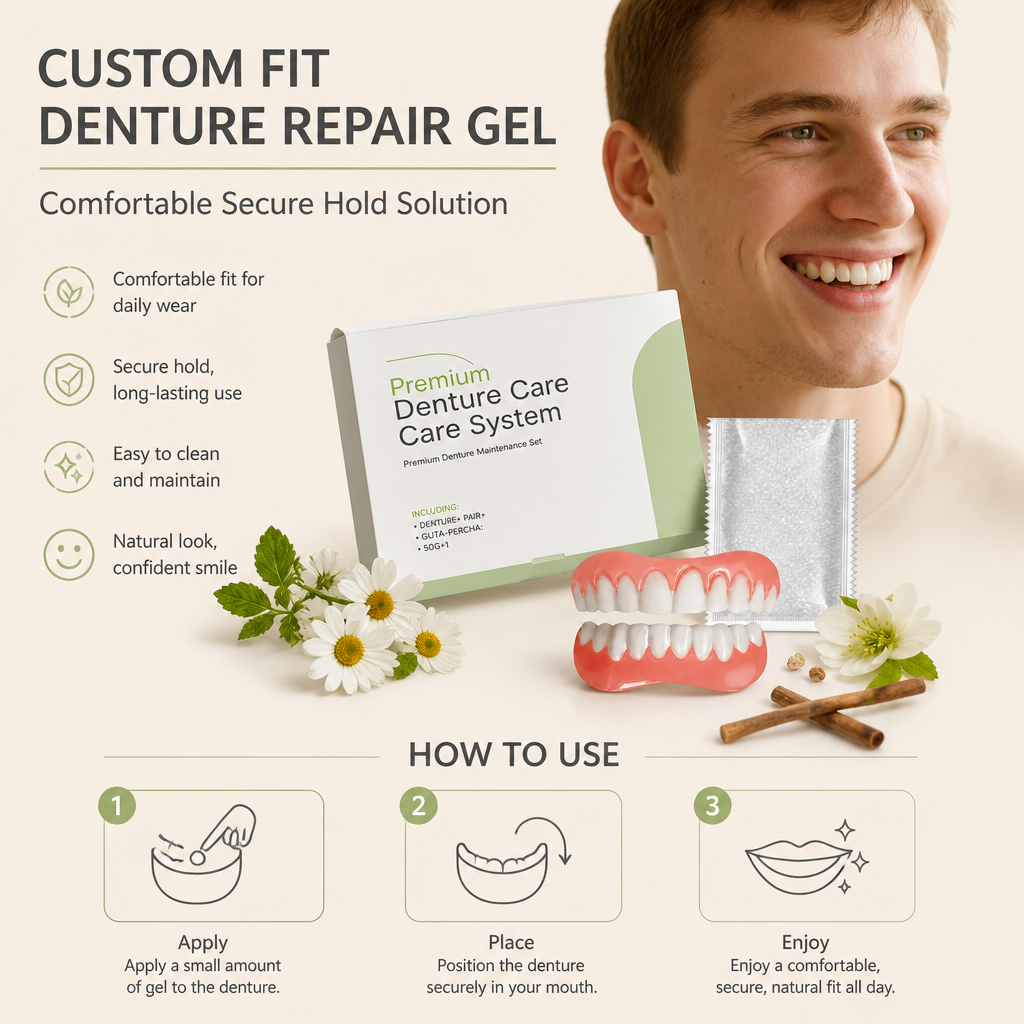Custom Fit Denture Repair Gel – Comfortable Secure Hold Solution