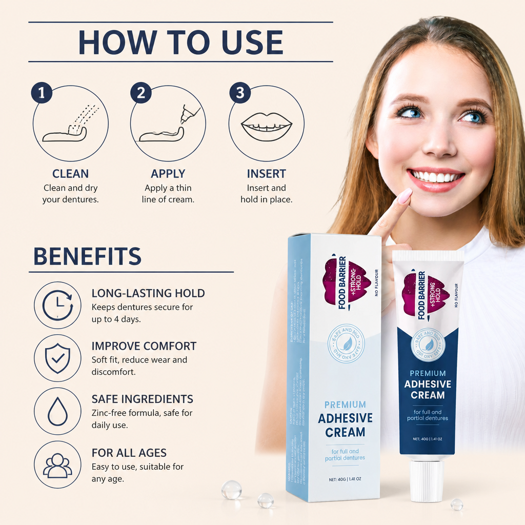 Premium Denture Adhesive Cream – Strong Hold For Comfortable Wear