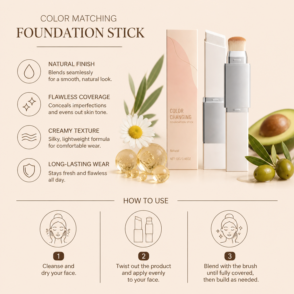 Color Matching Foundation Stick – Smooth Natural Finish Makeup Base
