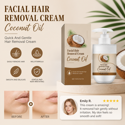 Coconut Oil Facial Hair Removal Cream for Smooth Soft Skin Care