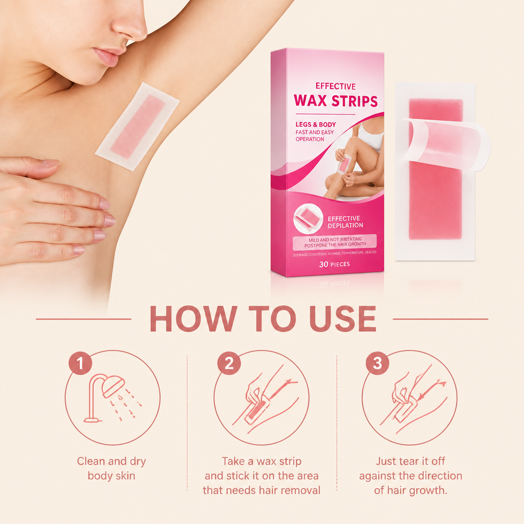 Gentle Wax Hair Removal Strips with Nourishing Skin Care