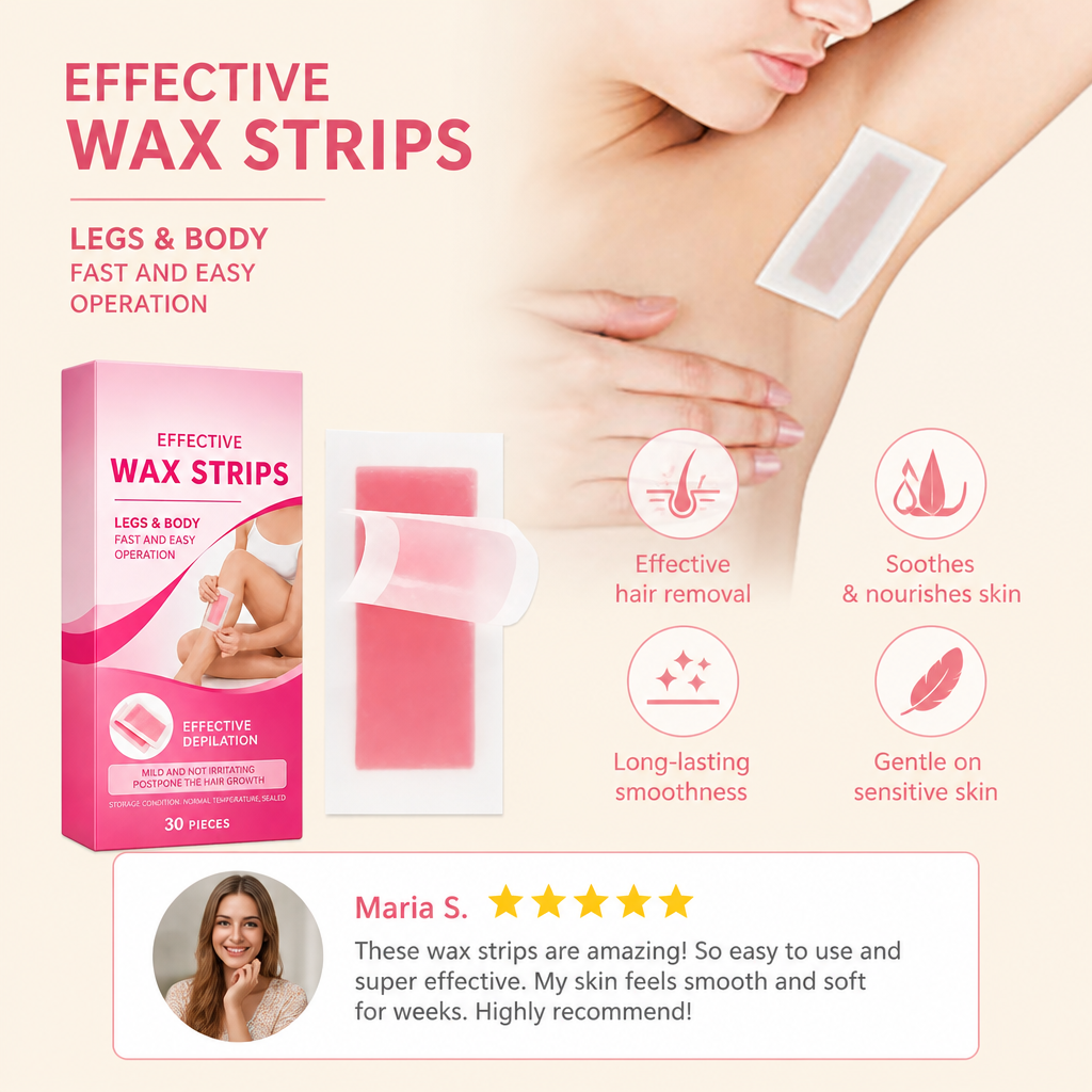 Gentle Wax Hair Removal Strips with Nourishing Skin Care