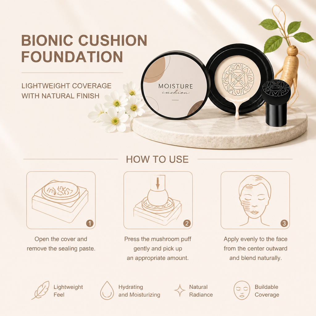 Bionic Cushion Foundation – Lightweight Coverage With Natural Finish