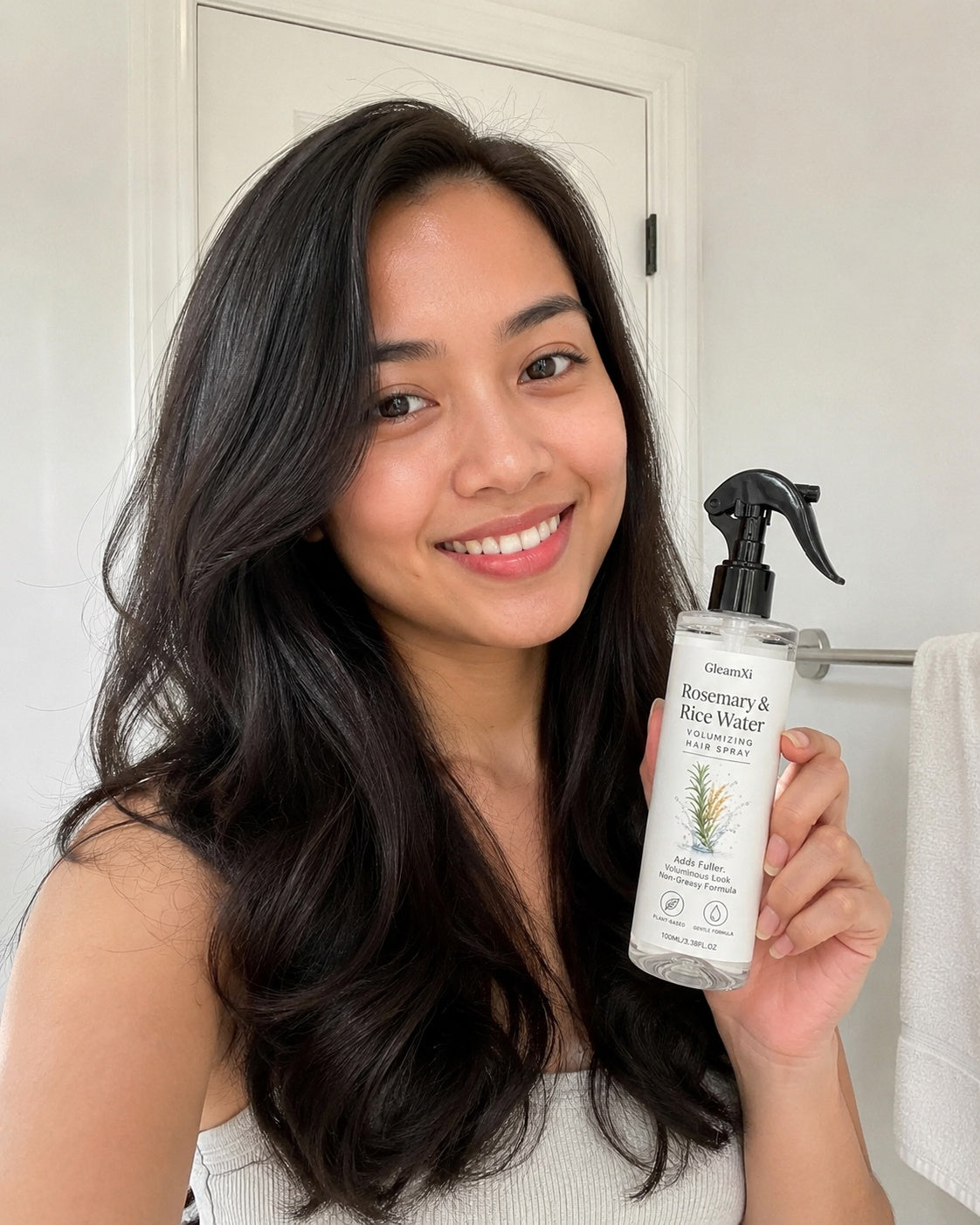 GleamXi customer showing voluminous, healthy-looking hair
