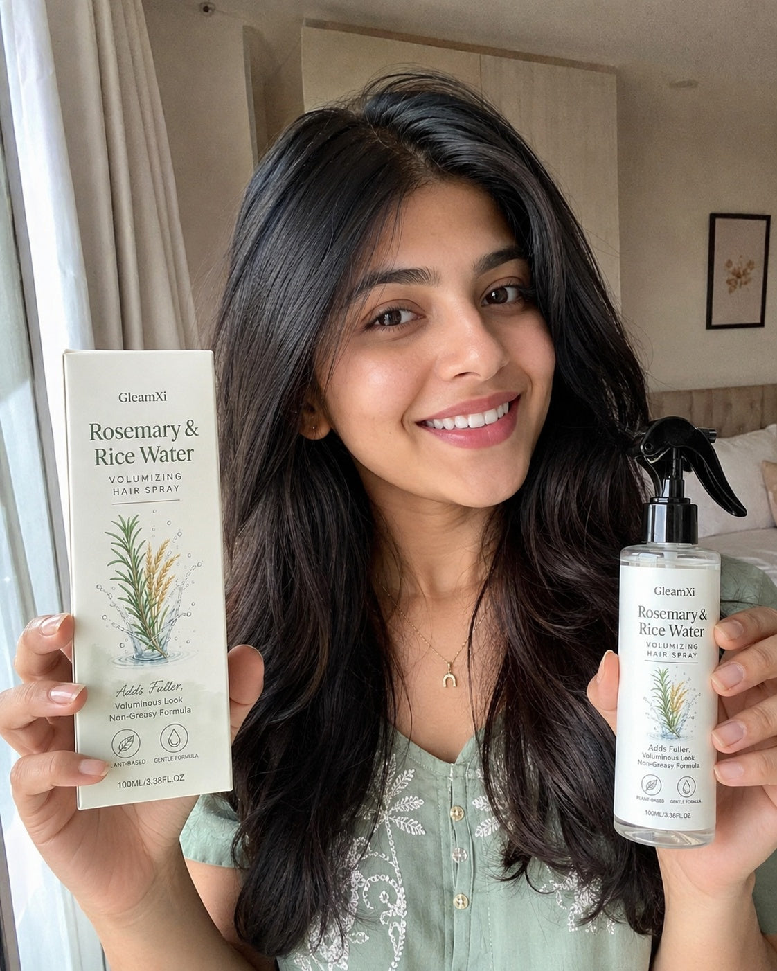 GleamXi customer sharing their favourite hair spray moment