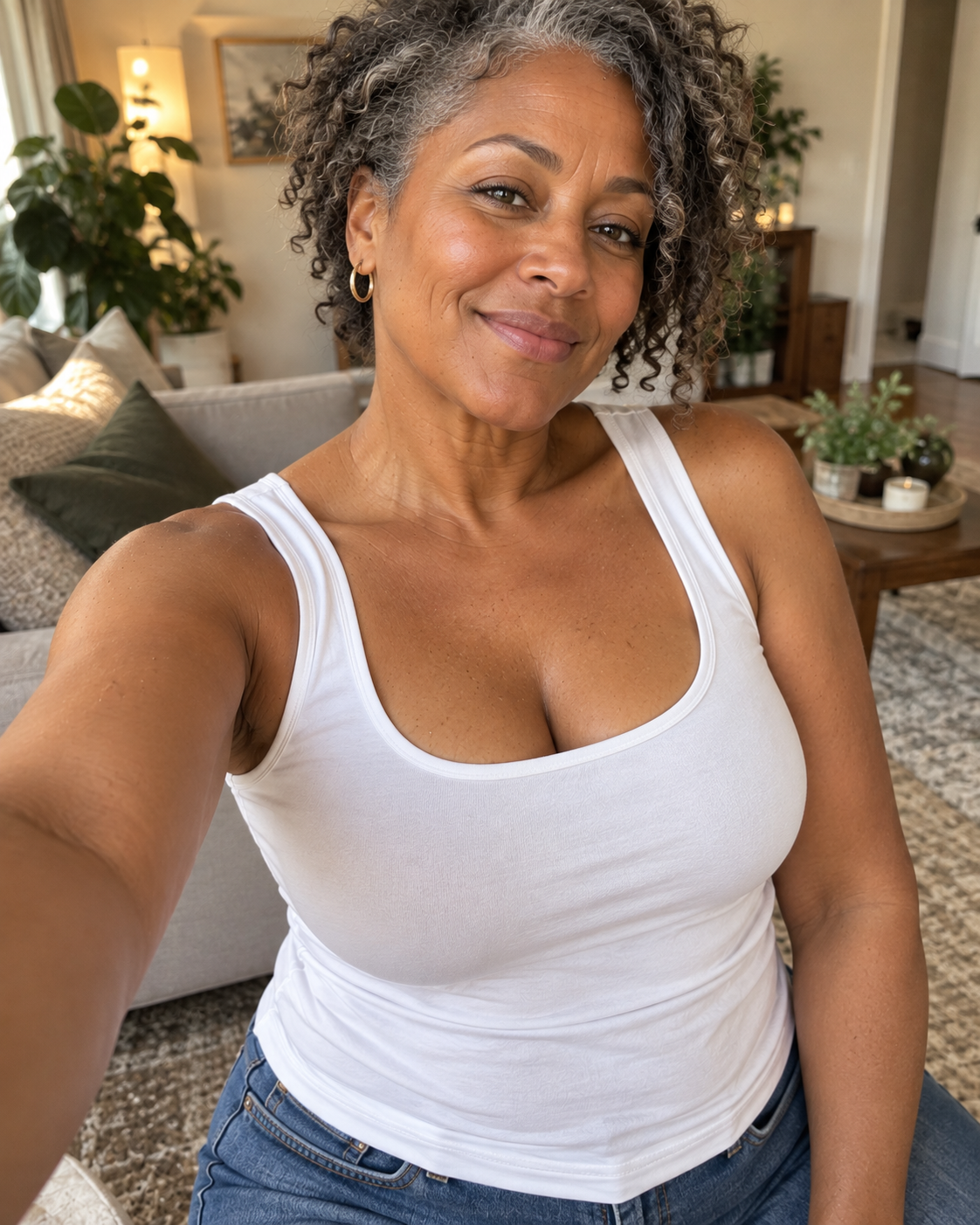 Woman wearing the Built-In Bra Comfort Shaper Tank in White
