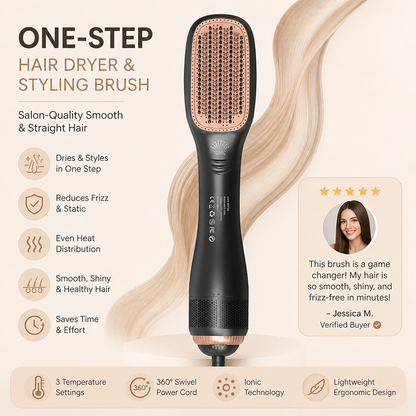 One-Step Hair Dryer & Styling Brush for Salon-Quality Smooth & Straight Hair