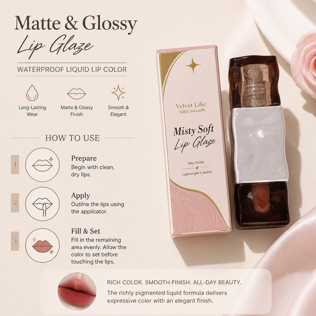 Matte & Glossy Lip Glaze – Waterproof Liquid Lip Color
