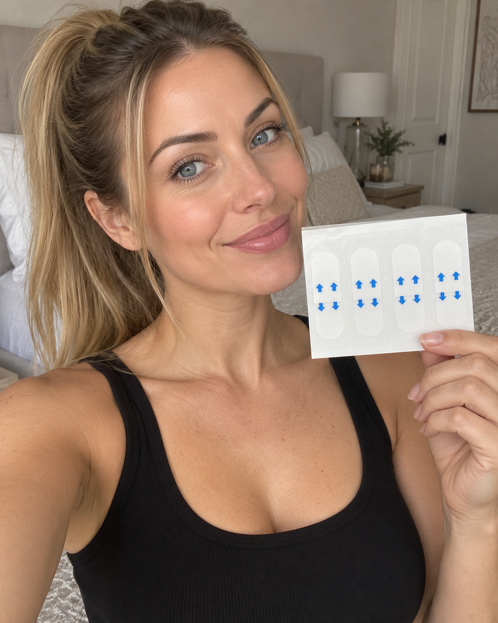 Transparent face lift tape in a beauty routine
