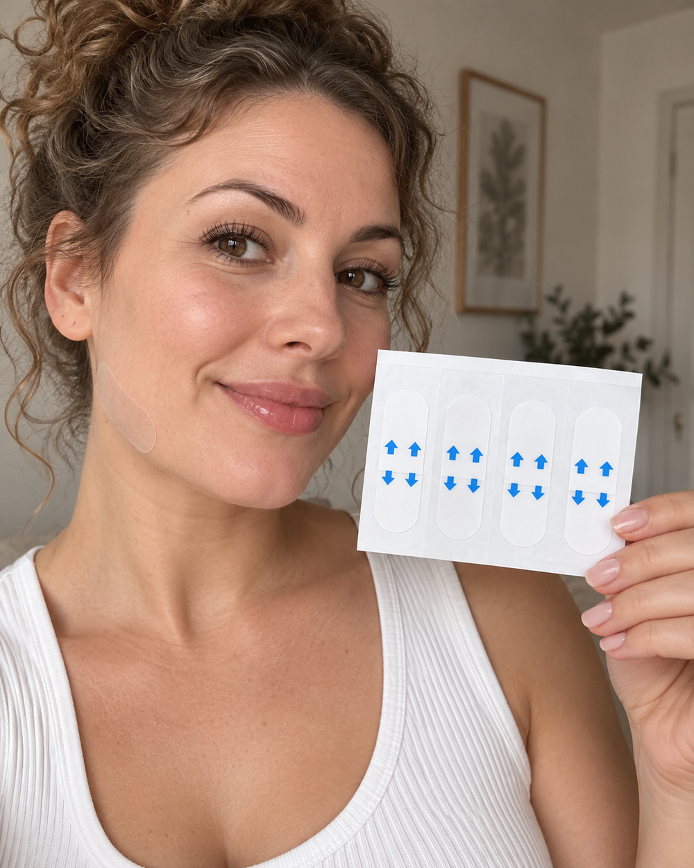 Transparent face lift tape in a beauty routine