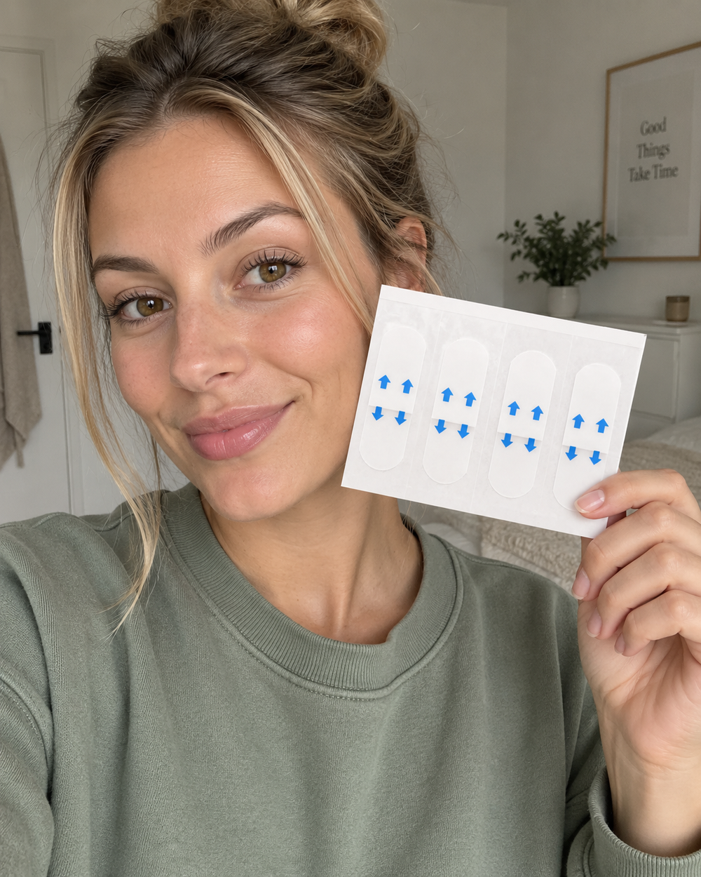 Transparent face lift tape in a beauty routine