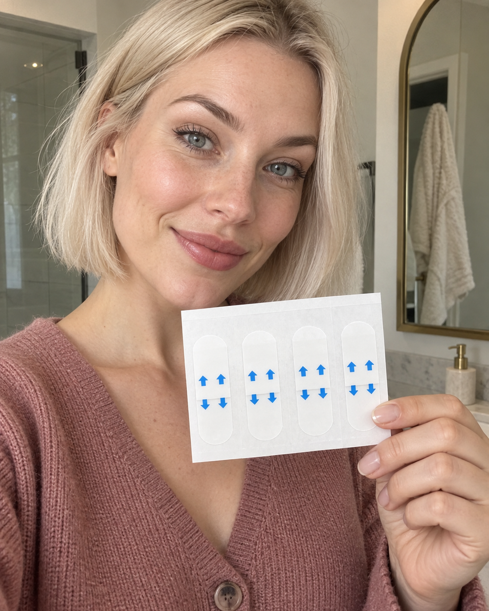 Transparent face lift tape in a beauty routine