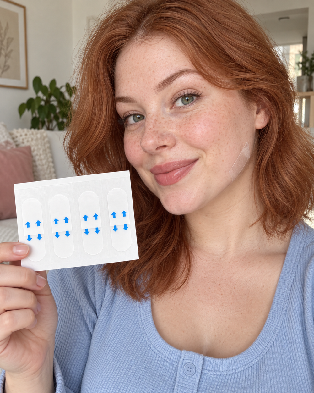 Transparent face lift tape in a beauty routine
