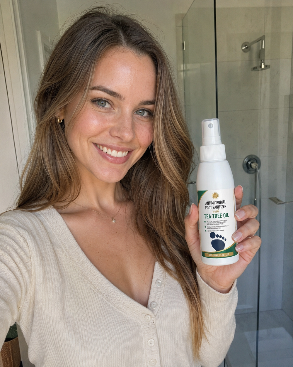 Beauty Kiwi customer using Tea Tree Oil Antimicrobial Foot Sanitiser