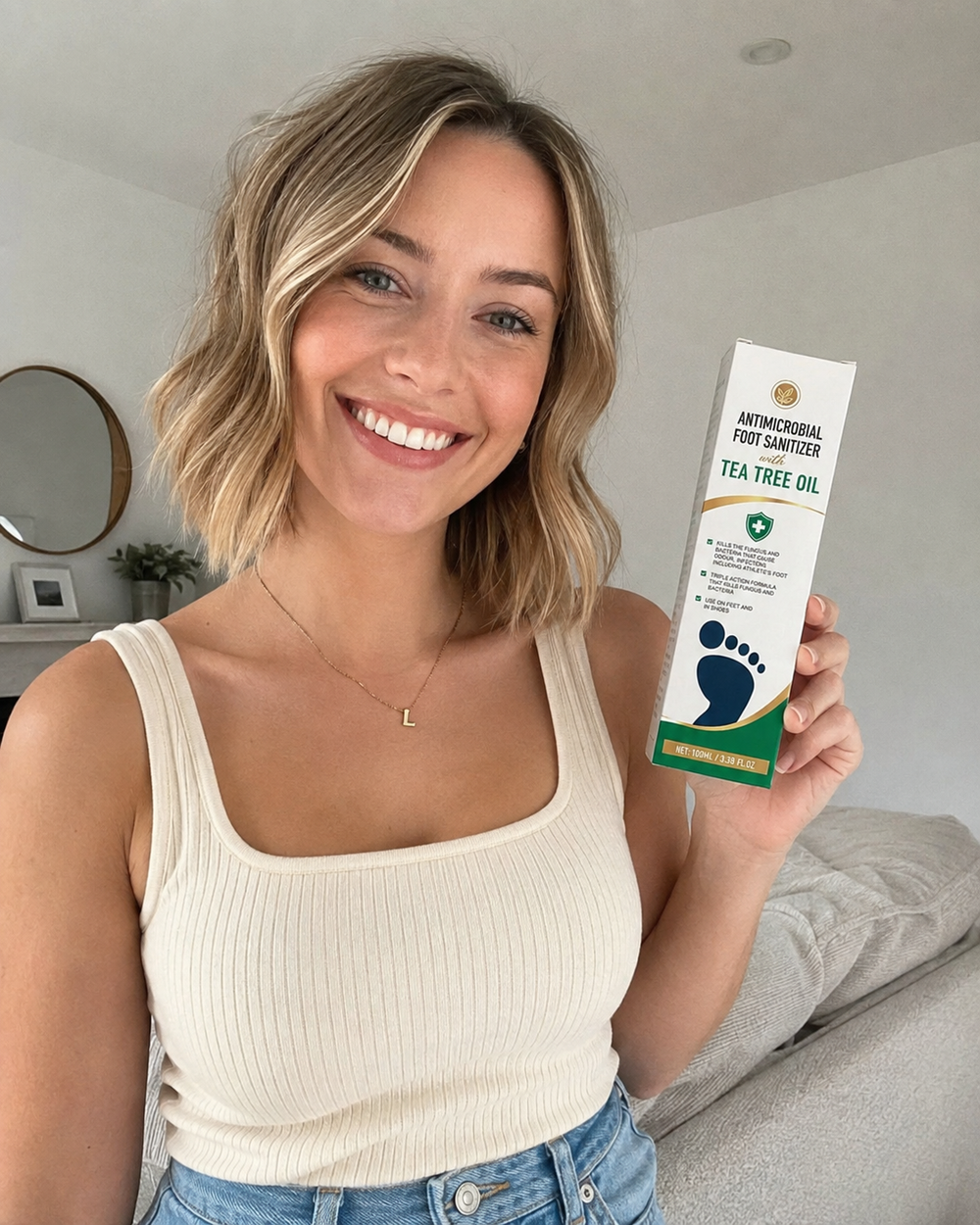 Beauty Kiwi customer using foot sanitiser for fresh feet