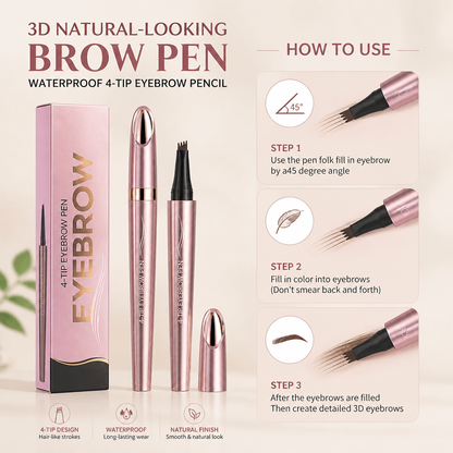 3D Natural-Looking Brow Pen – Waterproof 4-Tip Eyebrow Pencil