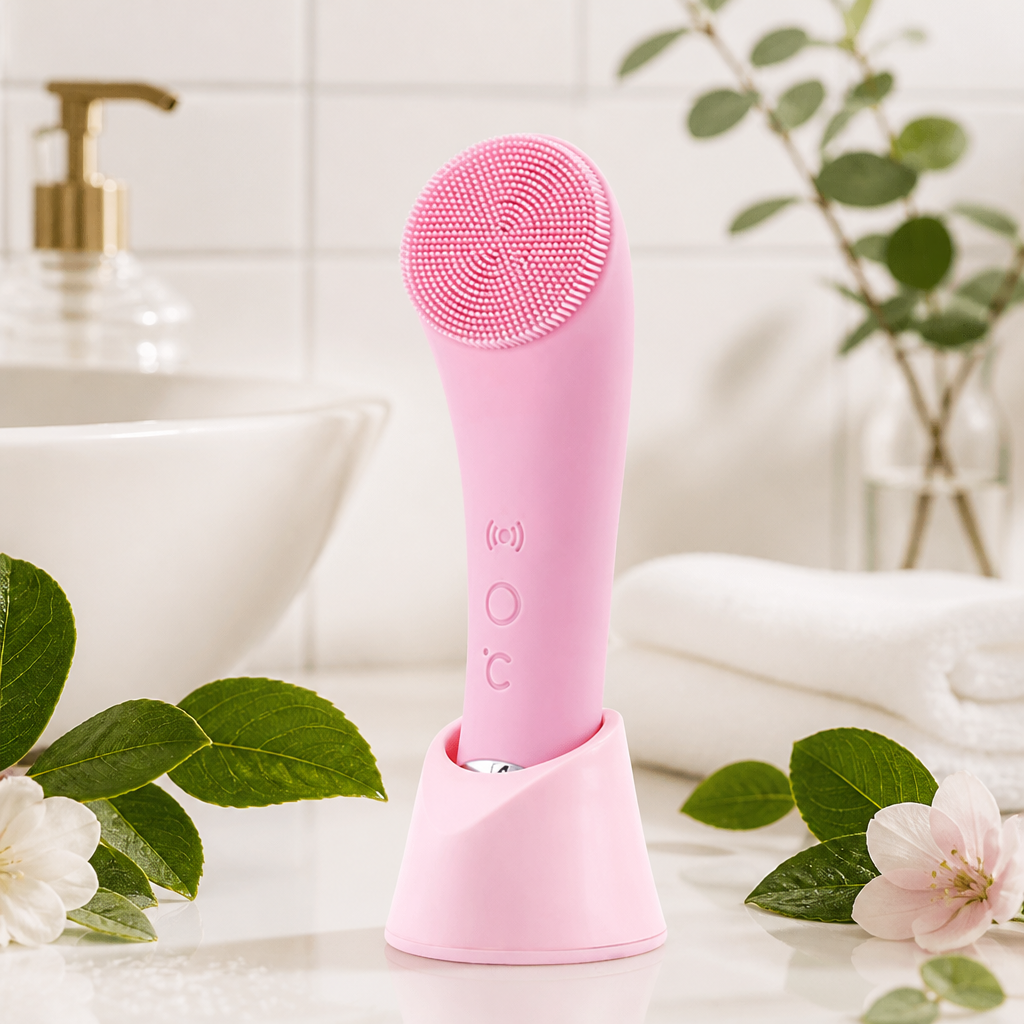 Heated & Vibrating Electric Facial Cleansing Brush with Gentle Exfoliation & Massage