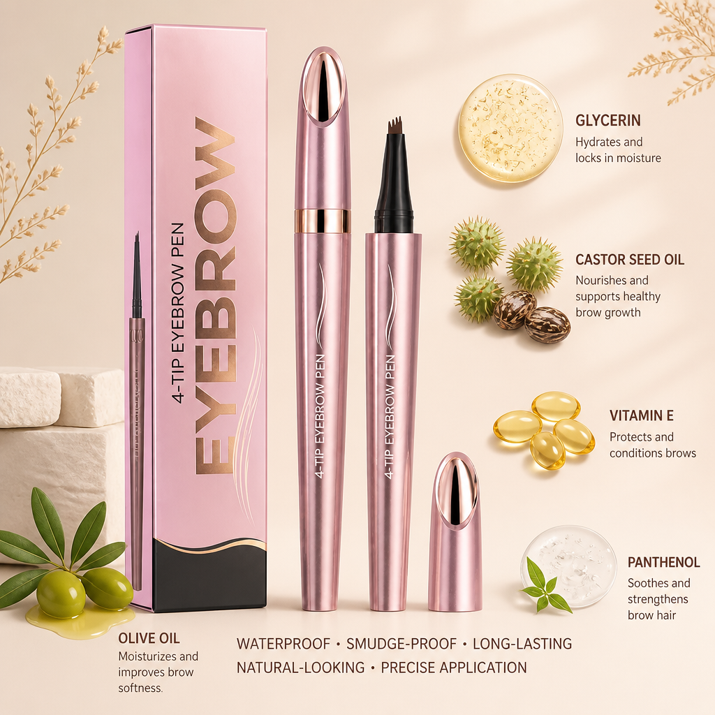 3D Natural-Looking Brow Pen – Waterproof 4-Tip Eyebrow Pencil