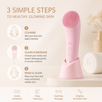 Heated & Vibrating Electric Facial Cleansing Brush with Gentle Exfoliation & Massage