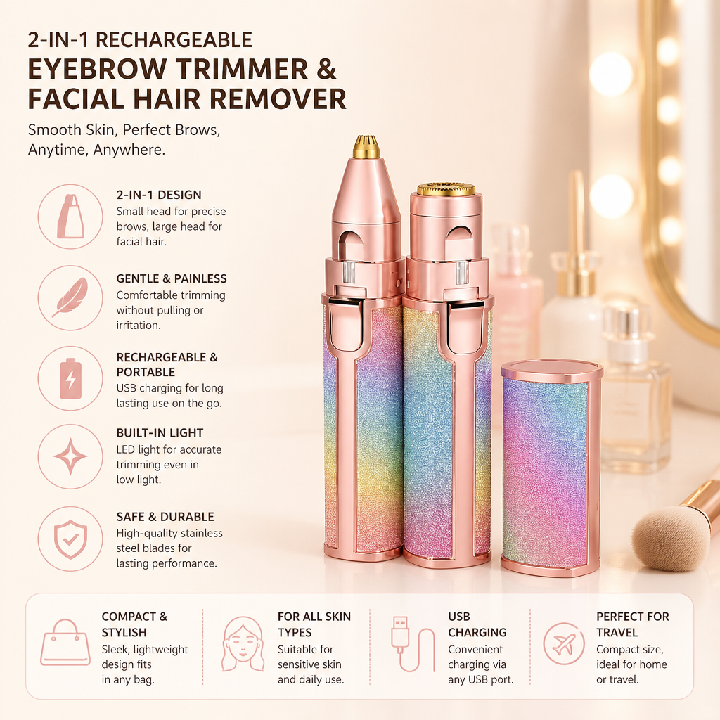 2-in-1 Rechargeable Eyebrow Trimmer & Facial Hair Remover