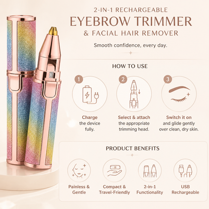 2-in-1 Rechargeable Eyebrow Trimmer & Facial Hair Remover