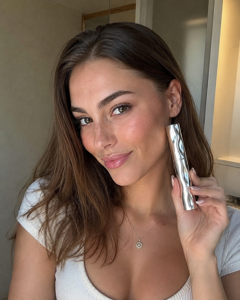 Customer applying the Beauty Kiwi Waterproof Curl and Length Mascara, close up on lashes