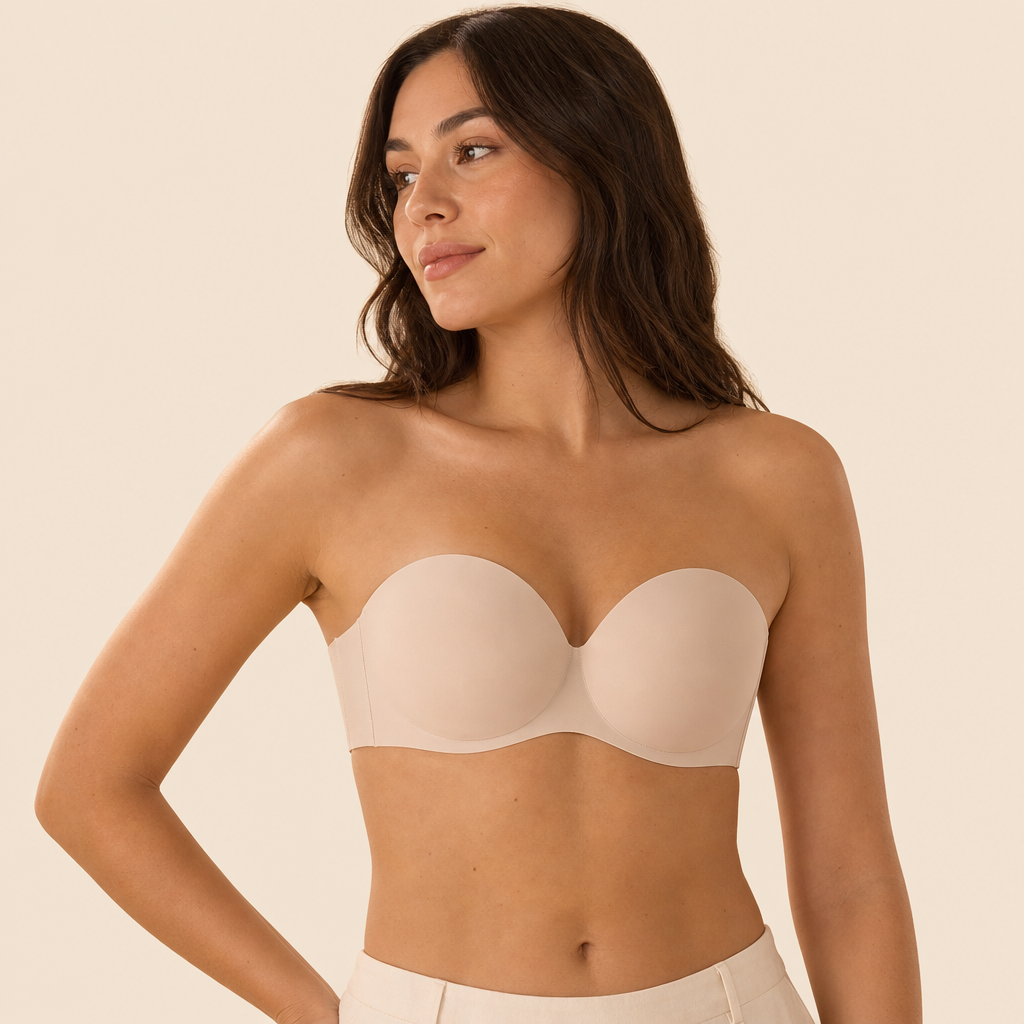 Strapless Bandeau Push-Up Bra – Non-Slip, Supportive & Seamless for Maximum Hold