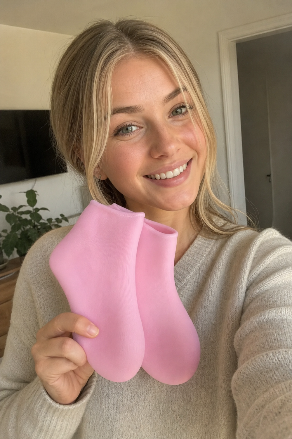 Beauty Kiwi community member wearing silicone gel moisturizing spa socks
