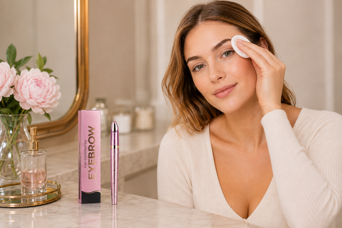 Step 1 — outlining brow shape with the Beauty Kiwi 3D Natural-Looking Brow Pen