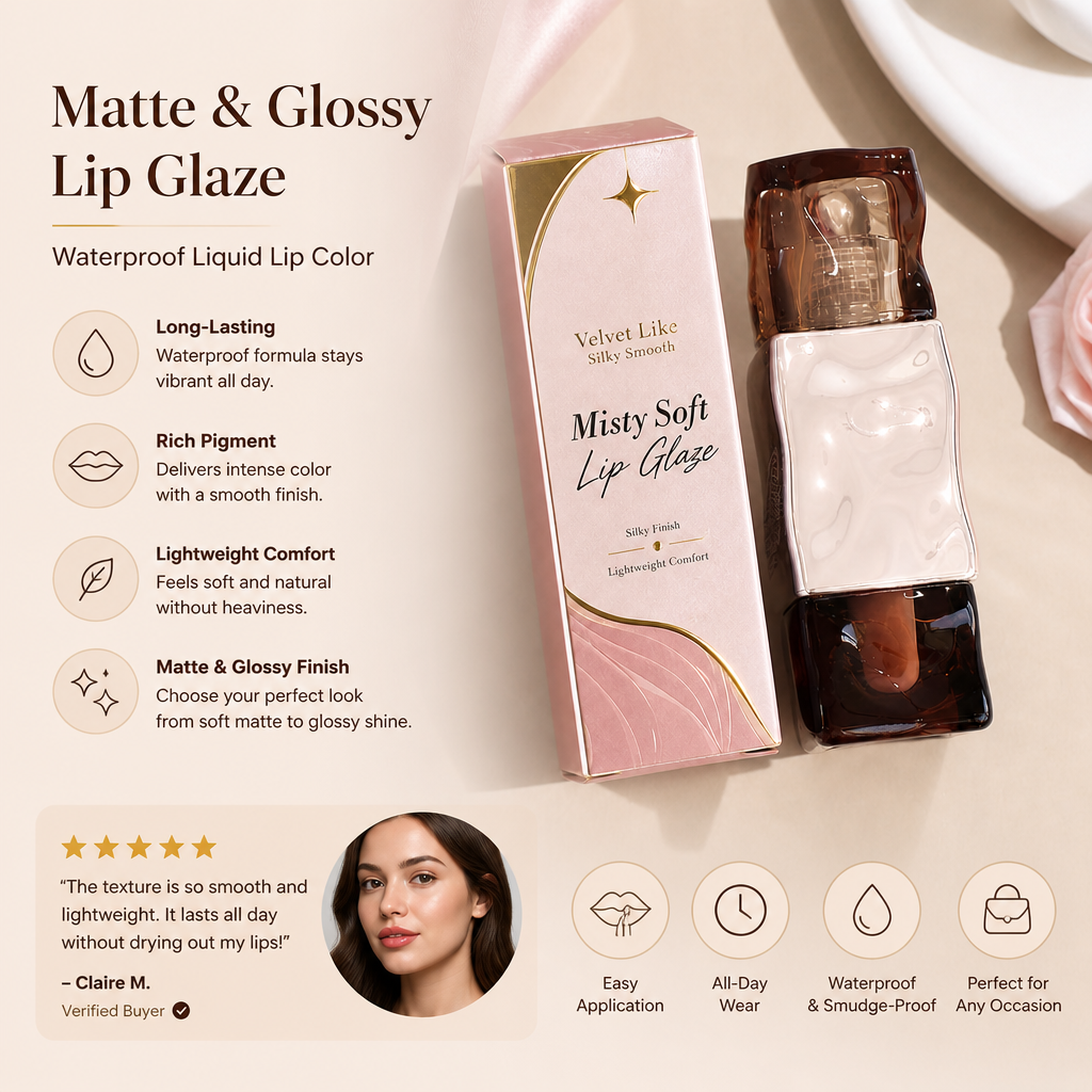 Matte & Glossy Lip Glaze – Waterproof Liquid Lip Color