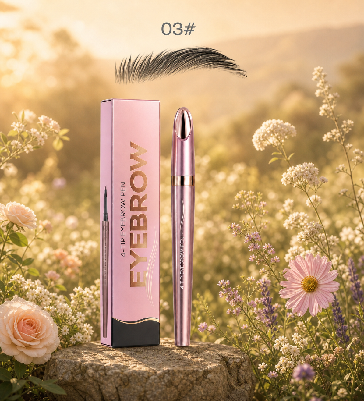3D Natural-Looking Brow Pen – Waterproof 4-Tip Eyebrow Pencil