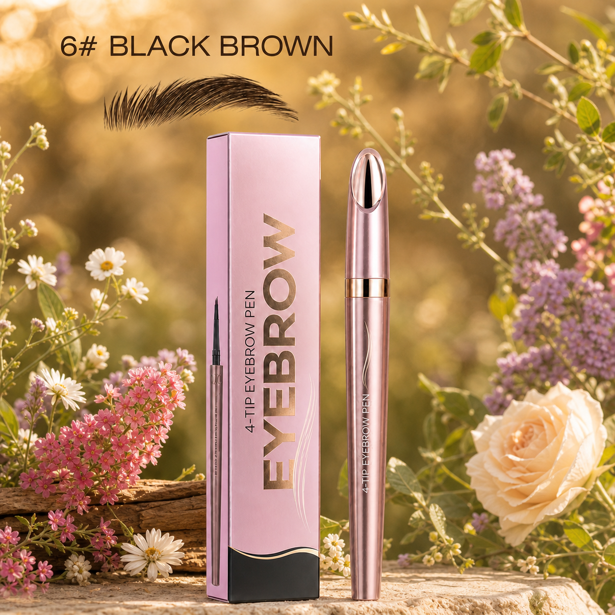 3D Natural-Looking Brow Pen – Waterproof 4-Tip Eyebrow Pencil